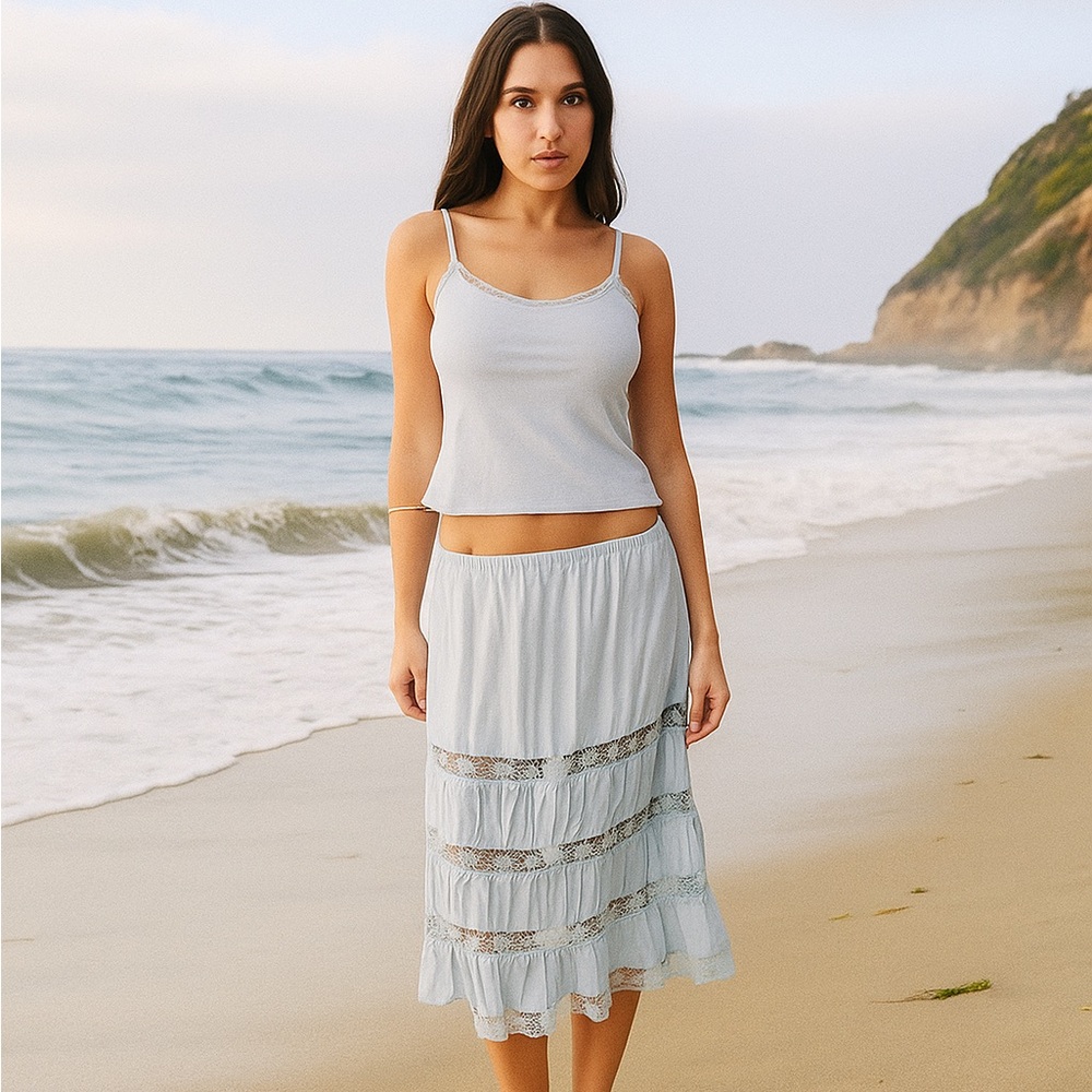 FRANKIE’S BIKINIS Solstice Midi Skirt in Light Blue Large